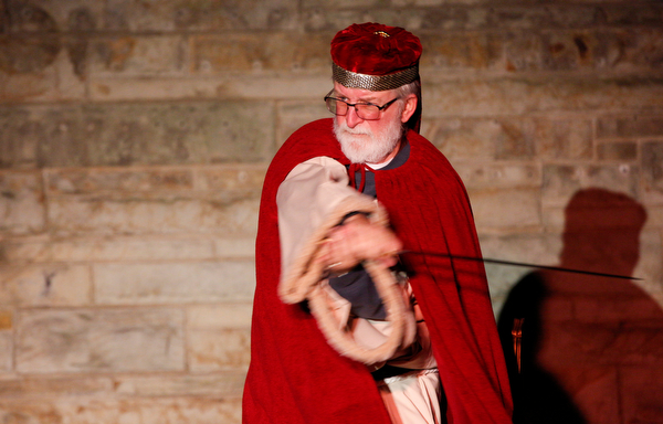 Francis Riggle, of Cortland, portrays Herod during the Live Nativity at Zion Lutheran Church in Cornersburg on Sunday evening. EMILY MATTHEWS | THE VINDICATOR