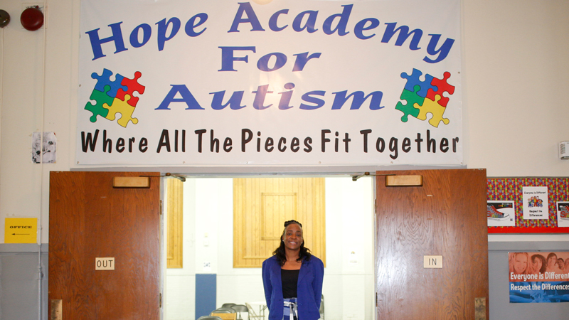 Kimberly Clinkscale, the director of Hope Academy for Autism, poses inside the school, which she founded on Lakeview Avenue on Youngstown’s West Side.