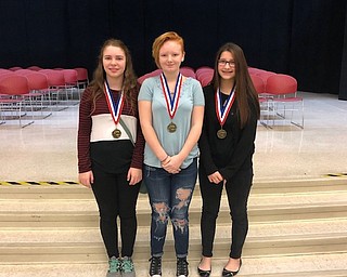 Neighbors | Submitted.Eighth-grade spelling be winners included, from left, Hollie Kopnisky in second place, Apryl Soleman in third place and Makenna Fink in first place.