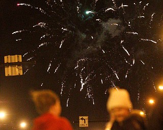People watch fireworks during First Night Youngstown Monday night. EMILY MATTHEWS | THE VINDICATOR