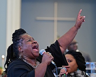 YOUNGSTOWN, OHIO - JANUARY 1, 2019: Fay Roberts of Youngstown sings, Tuesday morning during the Community Emancipation Proclamation & Installation of Officers Service at Calvary Baptist Church. DAVID DERMER | THE VINDICATOR
