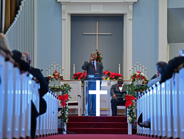 YOUNGSTOWN, OHIO - JANUARY 1, 2019: Reverend Dr. Otis Moss Jr. speaks Tuesday morning during the Community Emancipation Proclamation & Installation of Officers Service at Calvary Baptist Church. DAVID DERMER | THE VINDICATOR