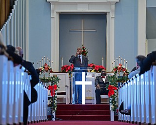 YOUNGSTOWN, OHIO - JANUARY 1, 2019: Reverend Dr. Otis Moss Jr. speaks Tuesday morning during the Community Emancipation Proclamation & Installation of Officers Service at Calvary Baptist Church. DAVID DERMER | THE VINDICATOR