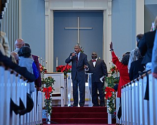 YOUNGSTOWN, OHIO - JANUARY 1, 2019: Reverend Dr. Otis Moss Jr. speaks, Tuesday morning during the Community Emancipation Proclamation & Installation of Officers Service at Calvary Baptist Church. DAVID DERMER | THE VINDICATOR