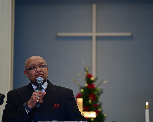YOUNGSTOWN, OHIO - JANUARY 1, 2019: Kenneth L. Simon speaks after being presented the Powell Heritage Award, Tuesday morning during the Community Emancipation Proclamation & Installation of Officers Service at Calvary Baptist Church. DAVID DERMER | THE VINDICATOR
