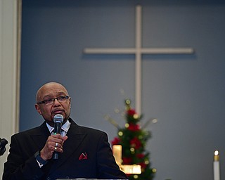 YOUNGSTOWN, OHIO - JANUARY 1, 2019: Kenneth L. Simon speaks after being presented the Powell Heritage Award, Tuesday morning during the Community Emancipation Proclamation & Installation of Officers Service at Calvary Baptist Church. DAVID DERMER | THE VINDICATOR