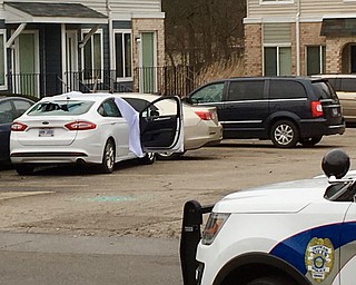 Niles police at the scene of a shooting at Royal Mall apartments.