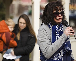 Plaintiff Holly Koscak speaks during news conference in Tamaqua, Pa., on Friday, Jan. 4, 2019, about a new lawsuit to block the Tamaqua Area School District from allowing teachers to carry guns in school. The lawsuit says that Tamaqua Area School Board members "endangered their community" when they approved a policy to arm teachers and other school employees.