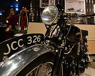 WARREN, OHIO - JANUARY 4, 2018: A 1951 Black Shadow motorcycle owned by Jack Cape, of Bristolville, Ohio, sits on display, Friday night during the preview party for 19th annual vintage motorcycle exhibit at the National Packard Museum. DAVID DERMER | THE VINDICATOR