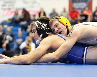 Crestview's Isaac Ricketts tries to pin down Jackson Milton's Anthony Pizzuto during the Jackson-Milton Invitational finals on Saturday. EMILY MATTHEWS | THE VINDICATOR