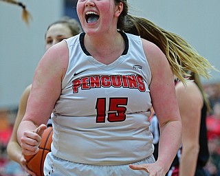 YOUNGSTOWN, OHIO JANUARY 5, 2019: Youngstown State's Mary Dunn celebrates after making her shot while being fouled to earn a free throw attempt during the first half of their game, Saturday afternoon at Beeghly Center. Youngstown State won 70-52. DAVID DERMER | THE VINDICATOR