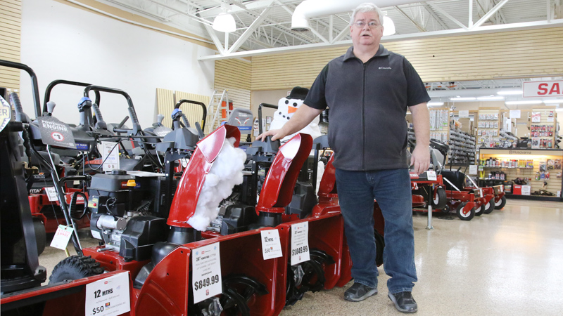 Jay Curry, manager of Do-Cut Sales & Services in Boardman, says it's been a challenge to sell snow blowers because of the Mahoning Valley's lack of snow so far this winter season.