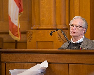 Witness Ron Lane, a now retired Newton Falls police officer, speaks during Claudia Hoerig's trial on Wednesday. EMILY MATTHEWS | THE VINDICATOR