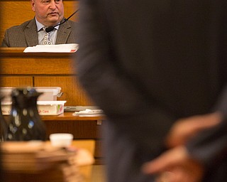 Witness Peter Pizzulo, former detective with the Trumbull County Sheriff's Office, answers questions from Assistant Prosecutor Chris Becker during Claudia Hoerig's trial on Wednesday. EMILY MATTHEWS | THE VINDICATOR