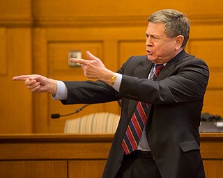 Trumbull County prosecutor Dennis Watkins gives closing remarks during her trial on Wednesday. EMILY MATTHEWS | THE VINDICATOR