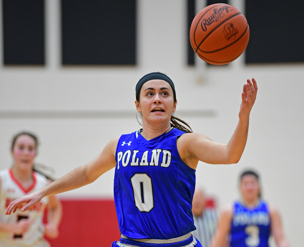 GIRARD, OHIO - JANUARY 24, 2019: Poland's Elena Cammack tracks down a loose ball during the second half of their game, Thursday night at Girard High School. DAVID DERMER | THE VINDICATOR