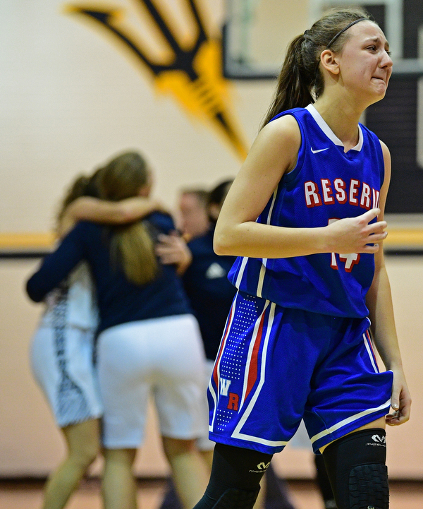 McDONALD, OHIO - JANUARY 28, 2019: Western Reserve's Kennedy Miller reacts after being defeated by McDonald 56-55 in overtime, Monday night at McDonald High School. DAVID DERMER | THE VINDICATOR