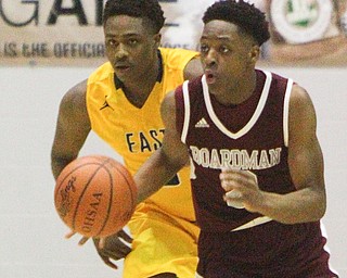 William D. Lewis The Vindicator Boardman's Che Trevena(2) drives past East's Markie Andersen(5)  during 2-1-19 action at East.