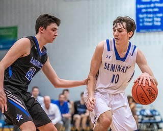 DIANNA OATRIDGE | THE VINDICATOR Poland's Daniel Kramer (10) controls the ball as Lakeview's Jeff Remmick (21) defends during the Battle of the Bulldogs at Poland High School on Tuesday night.