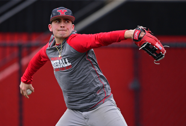 YOUNGSTOWN, OHIO - FEBRUARY 5, 2019: Youngstown State's Lucas Nasonti throws during practice, Tuesday afternoon at the Stambaugh Stadium. DAVID DERMER | THE VINDICATOR