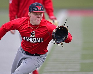 YOUNGSTOWN, OHIO - FEBRUARY 5, 2019: Youngstown State's Blaze Glenn fields the ball during practice, Tuesday afternoon at the Stambaugh Stadium. DAVID DERMER | THE VINDICATOR