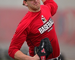 YOUNGSTOWN, OHIO - FEBRUARY 5, 2019: Youngstown State's Colin Clark delivers during practice, Tuesday afternoon at the WATTS Training Facility. DAVID DERMER | THE VINDICATOR