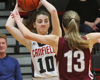 William D. Lewis The Vindicator  Canfield's Gianna Flask(10) passes around Boardman's Kate Green(13).