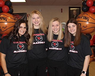 Neighbors | Abby Slanker.Senior members of the Canfield High School Lady Cardinals basketball team (left to right) Serena Sammarone, Mia Cayavec, Britney Young and Gianna Flask were honored during Senior Night on Feb. 2.