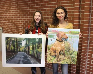 Neighbors | Abby Slanker.Canfield High School student Steffie Marciniak (left) was awarded the American Vision Award from the 2019 Northeastern Ohio Regional Scholastic Art Awards for her illustration “Flaming Jars” and Emily Dunlap (right) was a gold key winner for her portfolio of eight pieces titled “Adventures in Oil.”