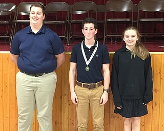 Neighbors | submitted.St. Christine’s Catholic School Geography Bee winners included, from left, Christopher Flora, Gabe Saunders and Mackenzie Kelly..