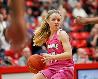 YSU's Melinda Trimmer drives the ball during their game against Milwaukee in Beeghly Center on Sunday afternoon. EMILY MATTHEWS | THE VINDICATOR