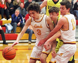 William D. Lewis The Vindicator  Mooney's Sonny rodriguez(3) and Anthony Fire(11) try to keep Bristols Matt Stephens (5) from getting the ball.