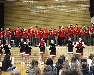 Neighbors | Abby Slanker.The Canfield Village Middle School pep band and seventh- and eighth-grade cheerleaders pumped up the crowd during thte school’s annual Winter Sports Pep Assembly on Feb. 8.