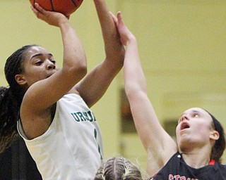 William D. Lewis The Vindicator   Ursuline's Dayshanette Harris(1)shoots overStruthers' Emma Elia(20).