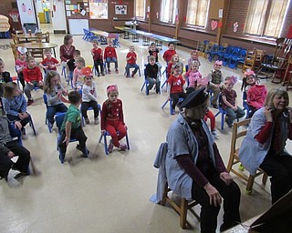 Neighbors | Jessica Harker .Preschool teachers Elain Ruby and Lou Ellen Oakes piloted the "plane" traveling home from Valentine Land at Austintown Community Church Preschool and Child Care on Feb. 14.