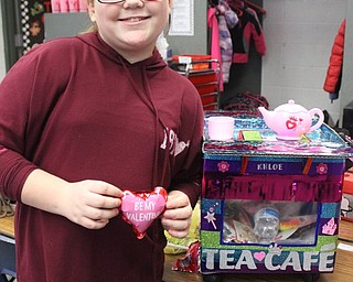 Neighbors | Abby Slanker.A C.H. Campbell Elementary School third grade student made a tea cart Valentine box to collect valentines from her classmates at the school’s annual holiday parties on Feb. 13.
