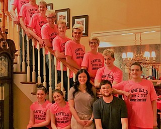 Neighbors | Submitted.Canfield High School boys and girls swim team district qualifiers pictured at the district carb loading dinner are Joe Klepec, Matthew Peckman, Luke Dietz, Bobby Kutsch, Connor Fritz, Jason Paris, Ty Schaab, James Dietz, Sydney Schuler, Elle Dawson, Assistant Coach Zoe DiDomenico, Head Coach Connor Brady and Rob DiDomenico..