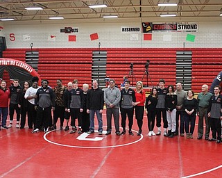 Neighbors | Abby Slanker.The Canfield High School wrestling team honored its six senior members, Vince Agostonelli, Aidan Burscak, Ben Cutrer, David Reinhart, Shawn Rollins and Tyler Stein, and their families, during Senior Night on Feb. 13.