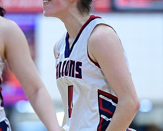 AUSTINTOWN, OHIO - FEBRUARY 21, 2019: Fitch's Taylor Fronk celebrates after defeating Harding 49-33 in their sectional finals game, Thursday night at Austintown Fitch School. DAVID DERMER I THE VINDICATOR