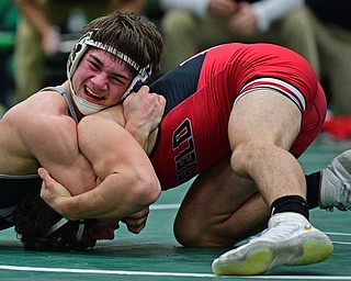 BELOIT, OHIO - FEBRUARY 23, 2019: Howland's Saturday.Matthew Woomer controls Canfield's Mccoy Watkins during their 138lbs. Sectional Final Championship Bout, Saturday night at West Branch High School. DAVID DERMER | THE VINDICATOR