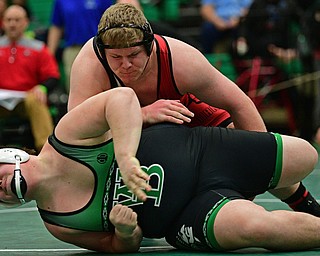 BELOIT, OHIO - FEBRUARY 23, 2019: Girard's Jack Delgarbino flips West Branch's Jacob Hurst during their 285lb Sectional Final Championship Bout, Saturday night at West Branch High School. DAVID DERMER | THE VINDICATOR