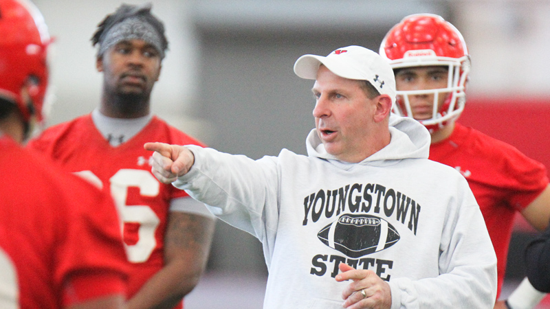  Youngstown State University head coach Bo Pelini during practice on Monday.