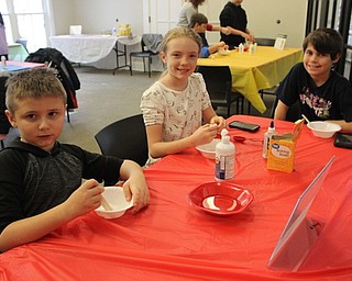 Neighbors | Abby Slanker.Siblings John (left) and Peyton (middle), of Austintown, created clear slime with their cousin Shawn (right), of Canfield, during the Canfield library’s Slime Time for Tweens on Jan. 26.