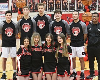 Neighbors | Abby Slanker.Canfield High School senior members of the basketball team and cheerleading squad were recognized at Senior Night on Feb. 8. Seniors honored included, from left, (front) Bri Ventimiglia, Candice Kraykovich, Ashley Jones, Isabella Audia; (back) Conor Crogan, Kyle Gamble, Aydin Hanousek, Luke Pallante, Brenden Bova and team manager Arthur Syrianoudis..