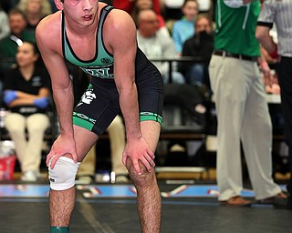 ALLIANCE, OHIO - March 2, 2019: WRESTLING OHSAA D2 Alliance District at Alliance High School-  120 lbs: 2nd period, West Branch's Christian Wayt reacts to losing in the final. Christian Wayt lost in OT 2-1.  MICHAEL G. TAYLOR| THE VINDICATOR