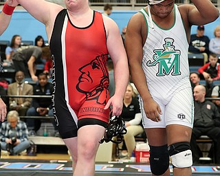 ALLIANCE, OHIO - March 2, 2019: WRESTLING OHSAA D2 Alliance District at Alliance High School-  285 lbs: Girard's Jake DelGarbino wins the championship by a pin.  MICHAEL G. TAYLOR| THE VINDICATOR