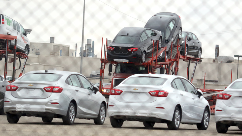Several Chevrolet Cruzes get ready for delivery at the General Motors Lordstown Assembly Plant. The plant, which opened in 1966, will be idled on Friday.