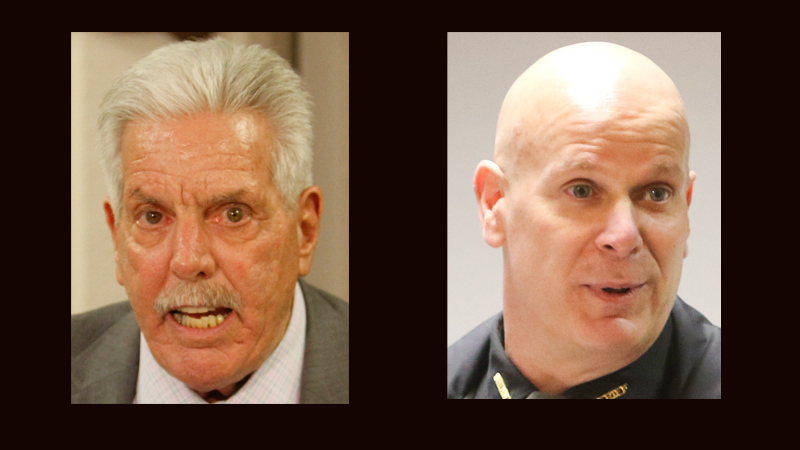 Mahoning County Prosecutor Paul Gains, left, and county Sheriff Jerry Greene discuss the impact of medical marijuana on people who have concealed-carry permits.