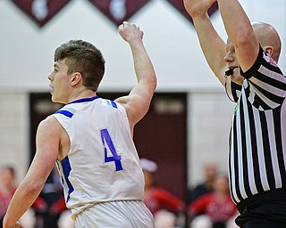 BOARDMAN, OHIO - MARCH 6, 2019: Poland's Jeff McAuley celebrates after hitting a 3-point basket during the second half of their OHSAA Tournament game, Wednesday night at Boardman High School. DAVID DERMER | THE VINDICATOR.