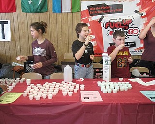 Neighbors | Jessica Harker .Student members of Boardman's Fuel Up and Play 60 volunteered to fill taste tests of three different kinds of milk from Baker’s Golden Dairy in Columbiana.